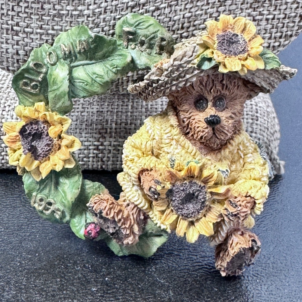 Boyd's Bears Sunflower Bear Wreath Brooch Pin Fall‎ Harvest Vintage Botanical
